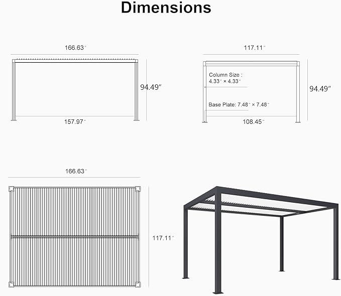 PURPLE LEAF Louvered Pergola 10' x 14' Outdoor Aluminum Pergola with Hidden Drainage System and White Adjustable Sun Shade Roof Patio Hardtop Small Pergolas for Patio Dining Side Yard Terrace Lounge