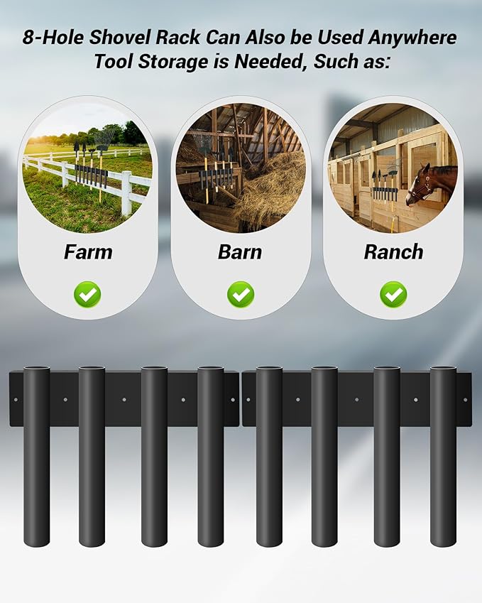 8-Hole Shovel Holder for Truck, Heavy Duty Trailer Tool Rack for Trimmer, Rake, Lawn Tools, Landscape Hand Tools