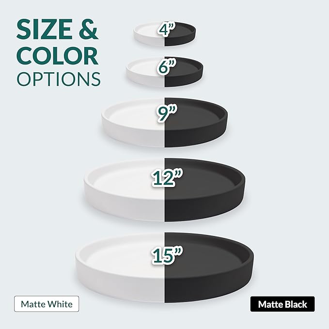 Heavy Duty Ceramic 14 Inch Planter Saucer - with Silicone Feet for Added Surface Protection - Scratch-Resistant Black Pot Saucers for Plants, for Pots 13.75" at the Base or Less, Black Plant Saucer