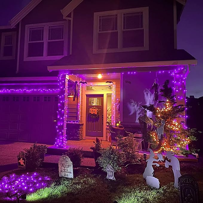 JMEXSUSS 600 LED Purple Halloween Lights Outdoor, 8 Modes Purple String Lights Indoor, 168ft LED Christmas Light Plug in for Bedroom Fireplace Party Halloween Christmas Tree Decorations