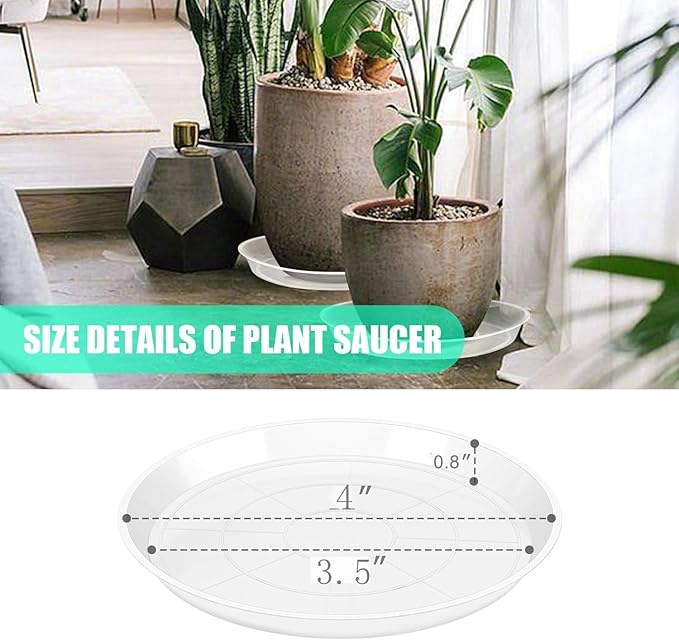 4 Pack Clear Plant Saucer 4 6 8 10 12 14 16 18 20 22 Inch Plant Trays for Pots, Plastic Extra Large Planter Saucers for Outdoors Indoors, Drip Catcher Water Tray for Plants (4 Inch)