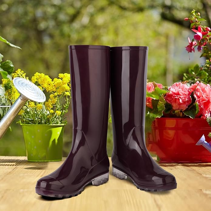 DaeRainy Tall Rain Boots for Women, Knee High Waterproof Slip On Garden Boots