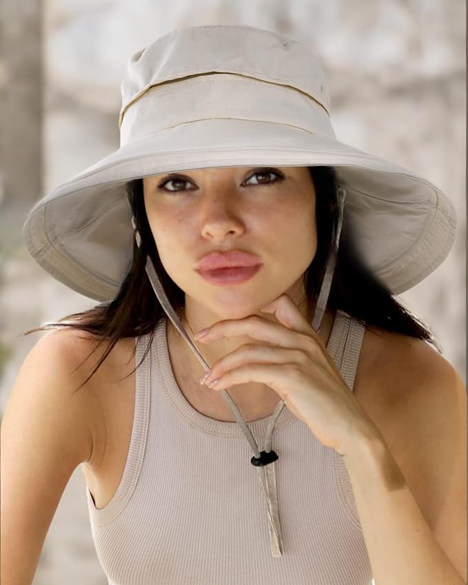 Sun Hats for Women Gardening Hat Wide Brim Ponytail Beach Sun Protection Breathable Cotton Summer Hat with Fold-Up Brim
