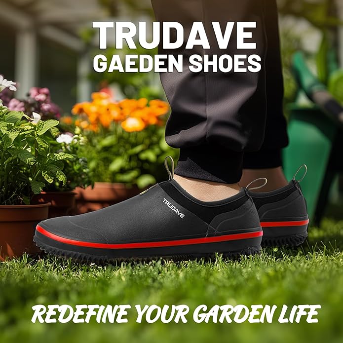 Trudave Mens Garden Shoes, Waterproof Slip-On Womens Rain Boots Unisex Rubber Footwear for Gardening, Farming, Lawn Care and Yard Work, Size 6-13