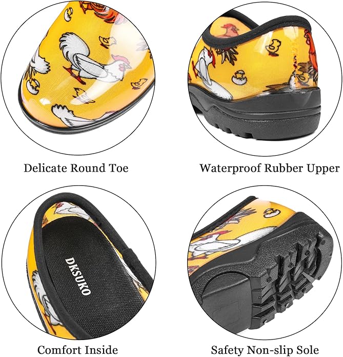 DKSUKO Waterproof Garden Shoe for Women Outdoor Slip-On Rain Boots Short Ankle Work Shoes and Garden Clogs with Comfort Insole