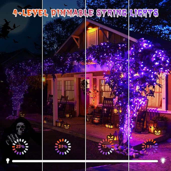 JMEXSUSS 200 LED Orange and Purple Halloween Lights Plug in, 66ft Connectable Color Changing Christmas String Lights with Remote, Outdoor Waterproof Tree Lights for Yard Halloween Decor