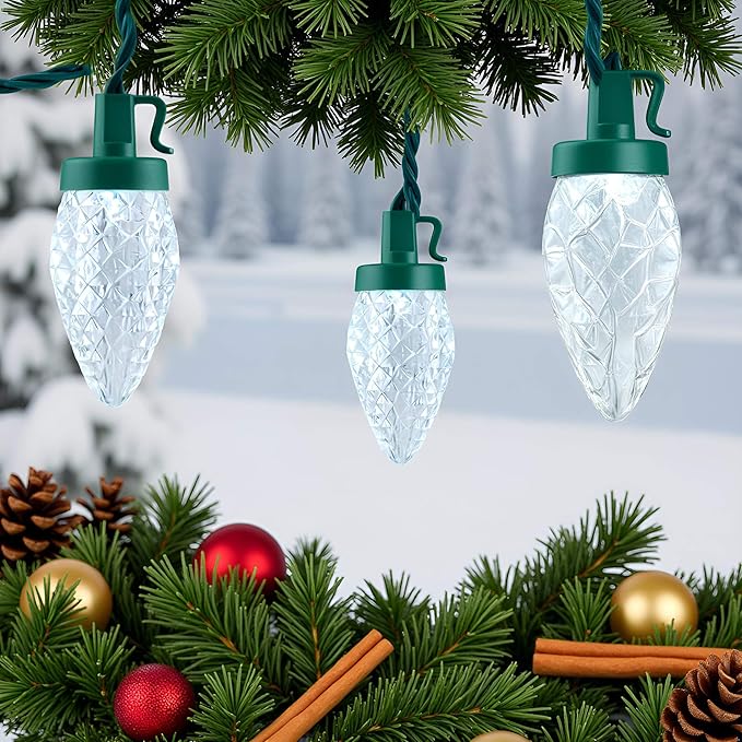 YULETIME Cool White C9 Strawberry LED Christmas Lights, 68 ft 100 Count 8" Spacing Waterproof Holiday String Light (Cool White - C9)