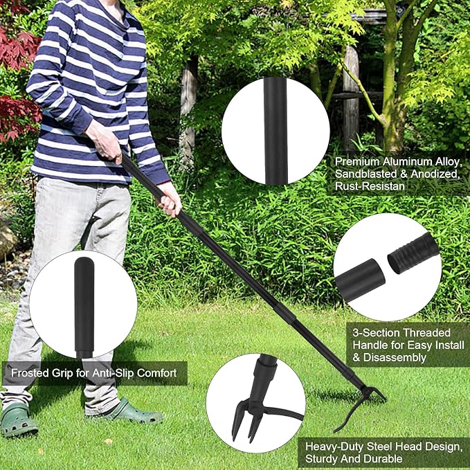 Weed Puller Tool - Stand Up Heavy Duty Weeding Tool with 47.8'' Long Handle, Foot Platform Design & 4-Claw Steel Head Design - Easily Remove Weeds Without Bending, Pulling, or Kneeling