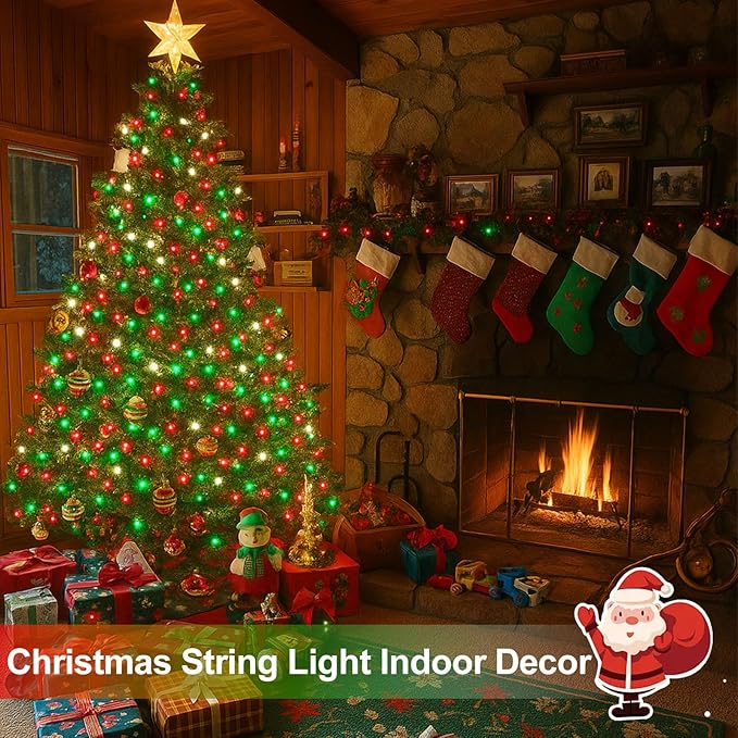 Extra-Long 144FT Solar String Lights for Outside, 2 Pack 400LED Solar Christmas Lights Outdoor, Waterproof Copper Wire with 8 Modes Twinkle Fairy Lights for Tree Party Xmas Decor (Red White and Green)