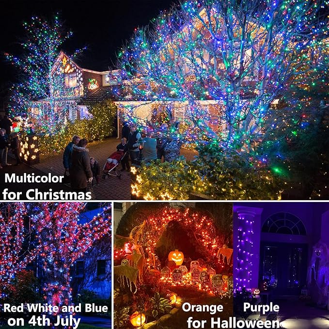 Joomer Christmas String Lights - 32FT 100LED Plug-in RGB String Lights with Remote, Waterproof Outdoor Indoor with Timer Memory Function for Tree, Yard, Christmas Decor (Non-Connectable)