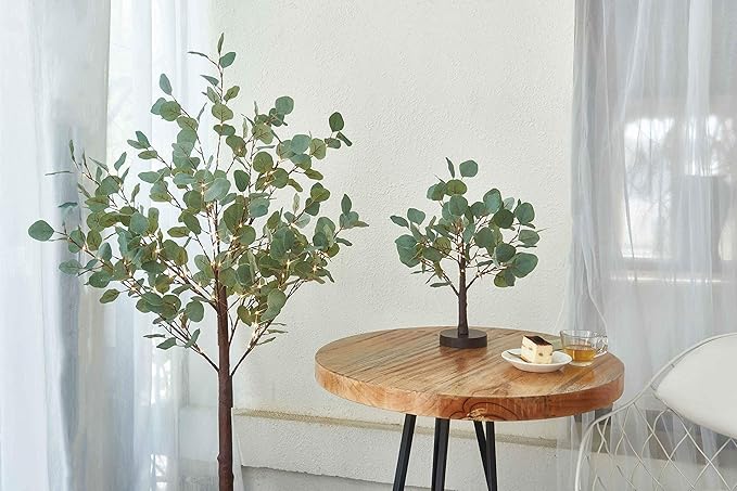 LITBLOOM Lighted Eucalyptus Tree 4FT 160 Fairy Lights, Artificial Plant Tree with Lights for Indoor Outdoor Home Wedding Room Decoration