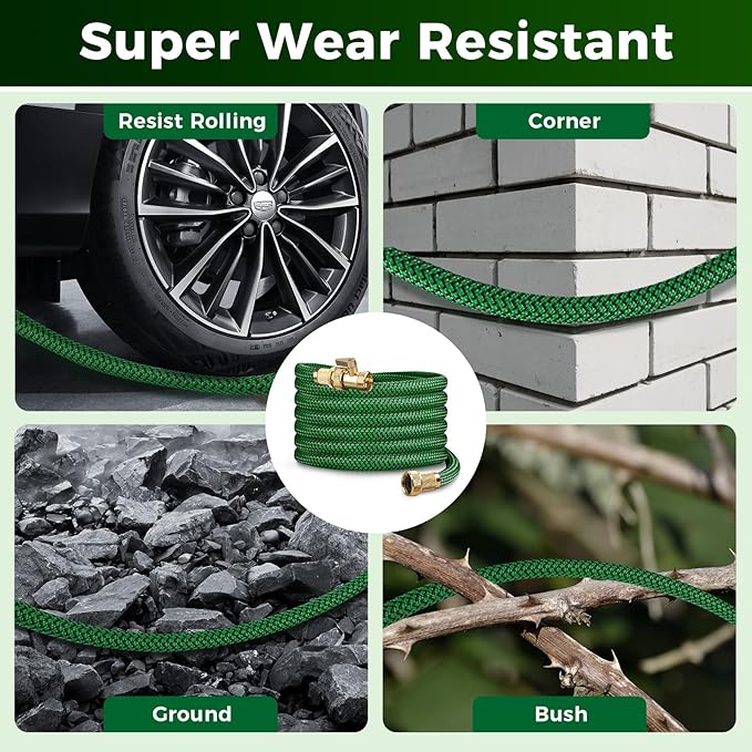 Upgraded Garden Hose 75ft, Non-Expandable Hose, Heavy Duty Kink-Resistant Flexible Water Hose with High-Density Fabric,LeakProof Hose Metal Shut-Off Valve Connector for Patio, Car Wash. (75FT)