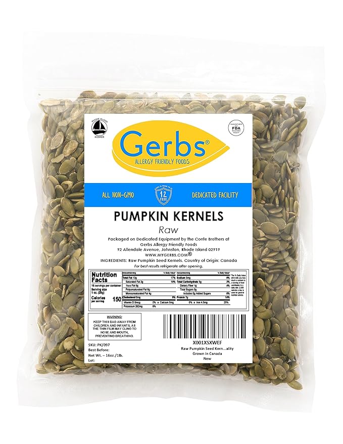 Gerbs Raw Pumpkin Seed Kernels 1 lb. | North American Grown, No Additives, Resealable Bag | Mild & Crunchy Texture | Top 14 Allergen-Free