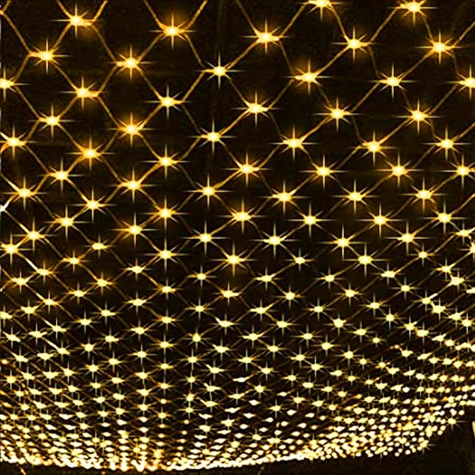 Dazzle Bright Christmas 200 LED Net Lights, 9.8 FT x 6.6 FT Connectable Mesh Lights Clear Wire with 8 Lighting Modes, Christmas Decorations for Indoor Outdoor Bush Yard Garden Decor (Warm White)