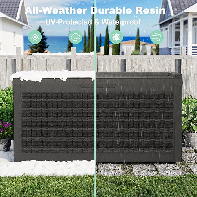 DRATO 60 Gallon Deck Box, Waterproof Resin Large Outdoor Storgae Box for Patio Furniture, Patio Cushions, Gardening Tools, Pool Supplies, Lockable