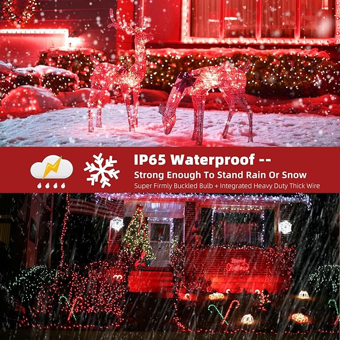 105FT 300LEDs Christmas Lights Outdoor Indoor 8 Modes for Christmas Tree Party Decoration, 100% UL Listed (Red, 105 FT)
