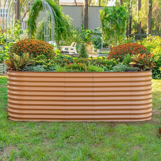 Vego Garden 32" Extra Tall Oval Metal Raised Garden Bed Kit, 10 in 1 Modular Planter Box for Vegetables, Flowers, Fruits, Terra Cotta