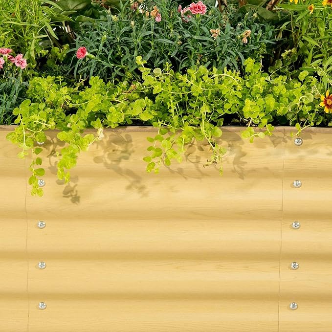 Vego garden Aluzinc Raised Garden Bed Kits, 17" Tall 6 in 1 Modular Metal Raised Planter Bed for Vegetables Flowers Patio Ground Planter Box, Sunlit Oak
