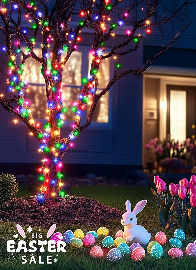 Easter Mini Christmas Lights, 39 Feet 100 LED Pastel Mini Lights with 8 Lighting Modes On Green Wire, Connectable Twinkle Light for Indoor Outdoor Party Yard Garden Patio Home Wreath Decoration