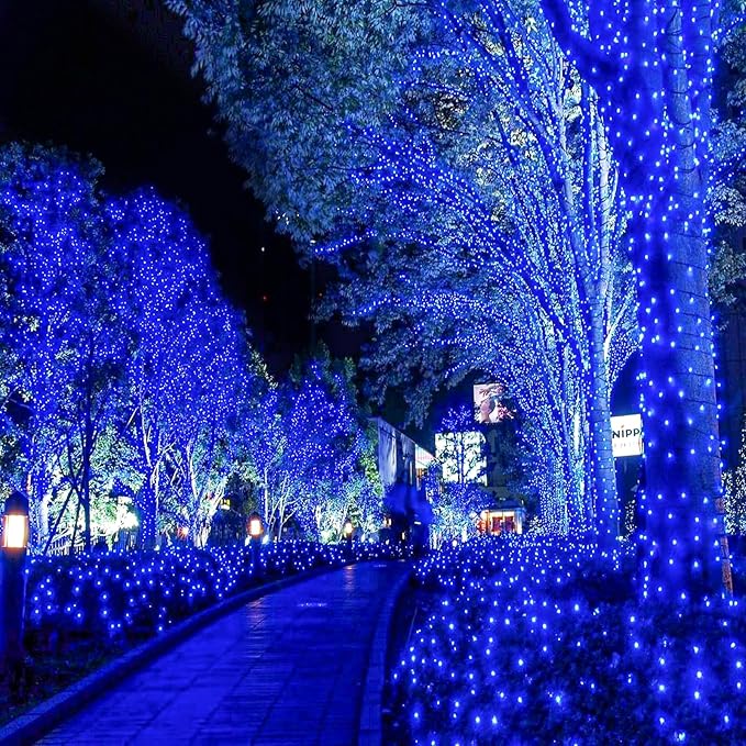 328FT 1000 LED Christmas Lights, Plug in Blue Christmas Tree Lights Outdoor with Timer and 8 Modes, Green Wire Waterproof String Lights for Indoor Yard Patio Xmas Holiday Decorations