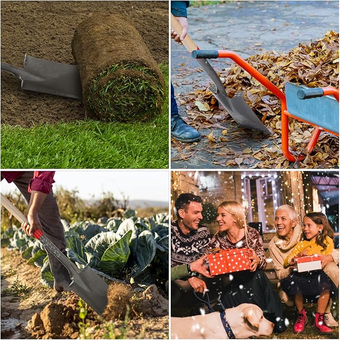 Flat Shovel - Square Point Shovel for Digging, Gardening, Planting & Edging, 43 inches