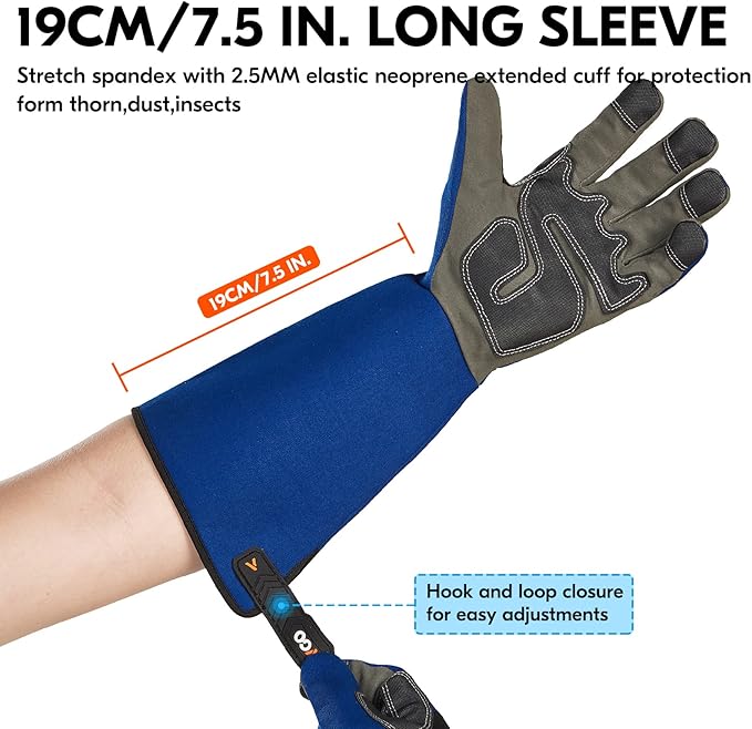 Vgo... Safety Work Gloves Men,Gardening,Long Sleeves Gauntlet,Puncture Proof,Touchscreen(1 Pair,Size M,Blue,AL6608-ML)