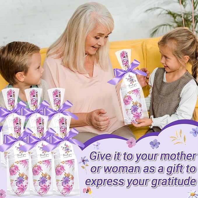 Capoda 12 Sets Floral Garden Shovels Bulk Gardening Gift for Women Mini Garden Tools Heavy Duty Floral Hand Trowels Thank You Cards with Gift Bags for Mom Birthday Teacher Employee(Purple,Elegant)