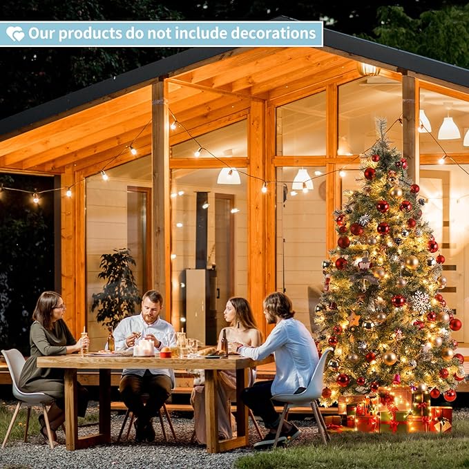 Arlopu 6ft Pre-lit Artificial Cashmere Christmas Tree, Snow Flocked Prelighted Pine Needle Xmas Tree, W/Warm White Lights, Tips, Foldable Metal Base for Home Store Party Holiday Decoration