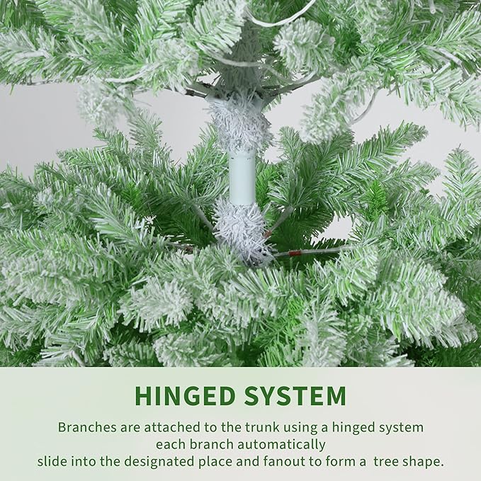 GarveeHome 6ft Prelit Artificial Christmas Tree with RGB & Warm White Lights, Pre-Lit Snow Flocked Pencil Christmas Tree, Foldable Base,Holiday Decoration for Home, Office, Party,Green Gradient