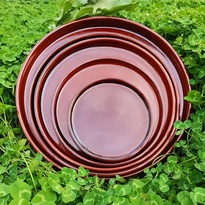 Ceramic Plant Saucer 10 Inch, Round Plant Trays for Indoors/Outdoors, Flower Pot Saucers for Holding Water Drips and Soil, Ceramic Drainage Tray for Plant Pot (Brown)