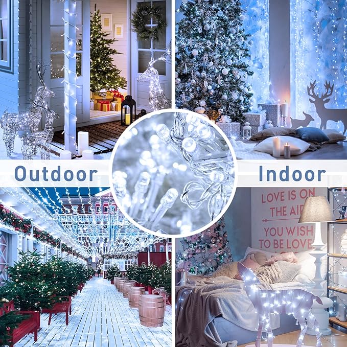 JMEXSUSS 300 LED Christmas Lights Clear Wire, 8 Modes White Christmas String Lights for Tree, Christmas Tree Lights Indoor Outdoor Plug in for Party Wedding Christmas Decorations