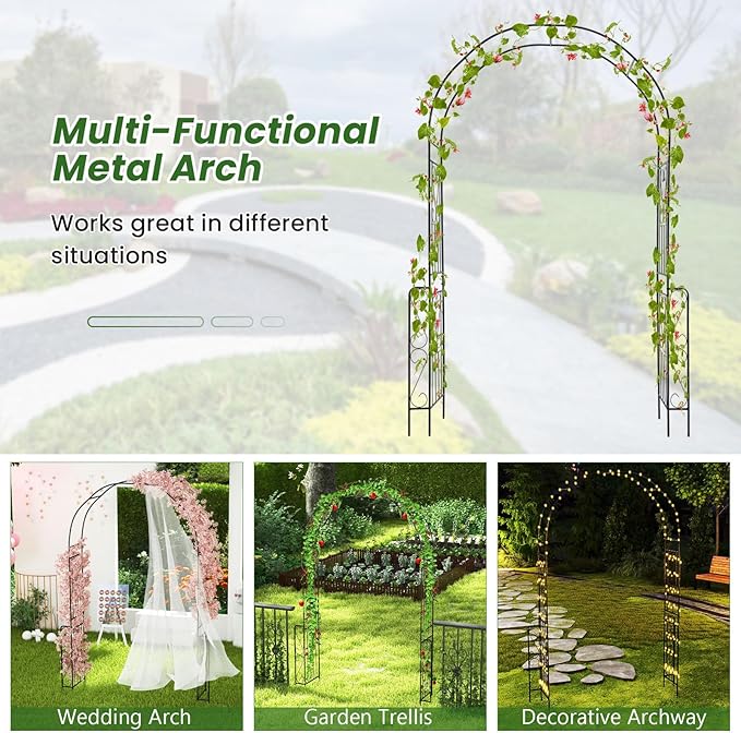 Giantex Garden Arch Trellis - 7.9 ft Metal Arbor Pergola for Climbing Plants Rose Clematis Vines, Wedding Archway Arbour for Party Ceremony Backdrop Stand Outdoor Garden Yard Lawn Decoration
