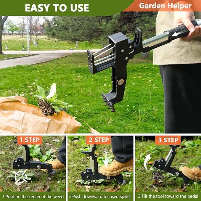 SHANTRA Weed Puller Tool, 4-Claw Stand Up Weed Puller Tool with Long Handle, Adjustable Weeder Puller Heavy Duty Stand Up Weeder, Weeding Tool for Lawn, Yard, Garden, Crabgrass, Dandelion Picker