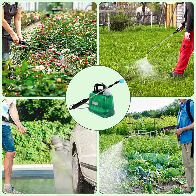 Pump Sprayer 2 Gallon Battery Powered 2 Gallon Sprayer, Upgrade Powerful with 3 Mist Nozzles, Rechargeable Handle, Retractable Wand,with Adjustable Shoulder Strap for Garden, Lawn, Cleaning