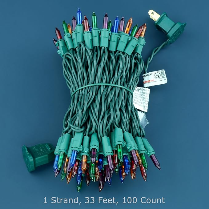 YULETIME 100 Count Multicolor Christmas Lights, 33 Feet Green Wire UL Certified Incandescent-Like LED Mini String Lights