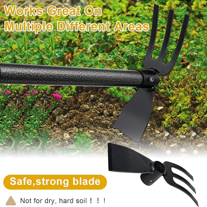 Garden Hoe, 2 in 1 Hand Hoe Garden Tools,45 Inch Long Handle,Garden Hoe and Cultivator for Weeding Cultivating Planting, Small Hand Rake Tiller for Flower Bed Gardening, Loosening Soil