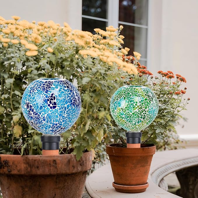 Terracotta Watering Spikes Mosaic Plant Watering Globes for Outdoor Plants 2 Pack Automatic Plant Waterer Indoor for Pots Garden Office