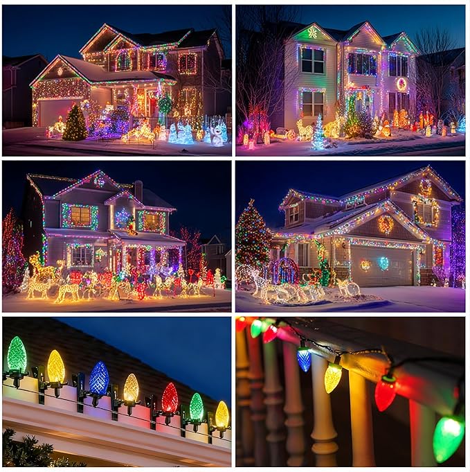 TW SHINE C9 Christmas Lights, 100 LED 66 FT Christmas String Lights Outdoor with 100 Spring Clips and Timer, Waterproof Connectable for Indoor Yard Xmas Tree House Decorations (Multi-Colored)