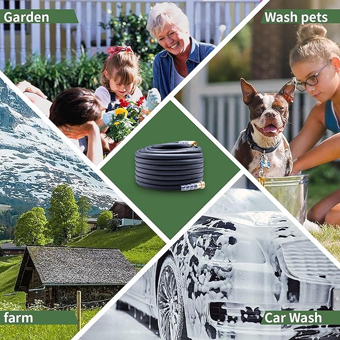 Heavy Duty Premium Garden Hose 75ft x 5/8", 300PSI Working, 1000PSI Burst, Water Hose with Transparent Swivel Handle - Hot/Cold Water - Five Layered Braiding for Durability