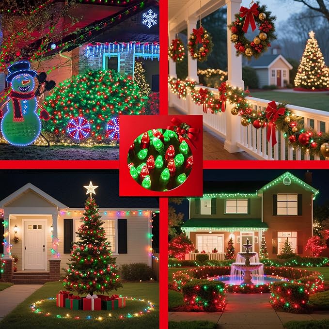 300LED Christmas Lights Outdoor Indoor Use, 12 Lighting Modes 75ft Christmas Tree Lights with Timer, Dimmable Red & Green LED StringLights Waterproof for Yard Tree Wedding Party Holiday Red & Green