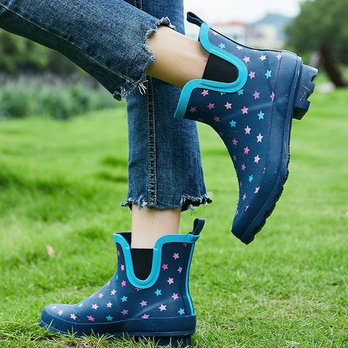 SWIFTFROG Rain Boots for Women - Waterproof Ankle Garden Shoes Anti-Slipping Floral Printed Rainboots for Ladies Stylish Light Ankle Rain Shoes, Women's Rain Footwear