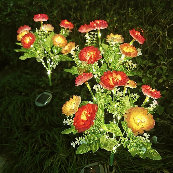 Garden Solar Lights Flowers, Automatic Lighting at Night, Waterproof Garden Decor for Yard Patio Pathway Lawn, Gardening Gifts for Women, Christmas Decoration, 7 Flowers (Snow Lotus - Red, 1)