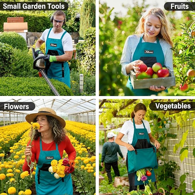 Gardening Apron, Garden Apron with Quick Release Pockets,Water Resistant Oxford with Adjustment Cross Strap,Farm Work