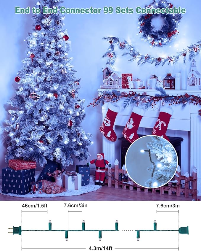 LED Christmas Mini String Lights, 14 Feet 50LEDs F5 Pure White Mini Lights, Connectable Christmas Tree Lights for Wreath Garland Holiday Party Wedding Outdoor Indoor Christmas Decoration, Green Wire