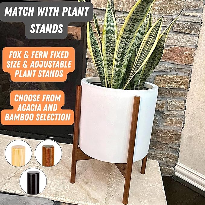 Fox & Fern Large 12 Inch Planter — Premium Lightweight Fiberstone Matte White Plant Pot w Drainage Plug; Large Indoor & Outdoor Planter; 12 Inch Pots for Plants Indoor; Weather & UV Resistant