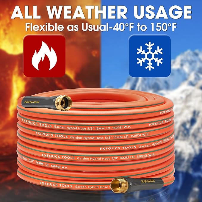 Heavy Duty Garden Hose – 5/8 Inch Flexible, Lightweight Hybrid Hose with 600 PSI Burst Pressure, Swivel Handle, and Durable Copper Male/Female Fittings (Orange with hose sprayer, 75FT)