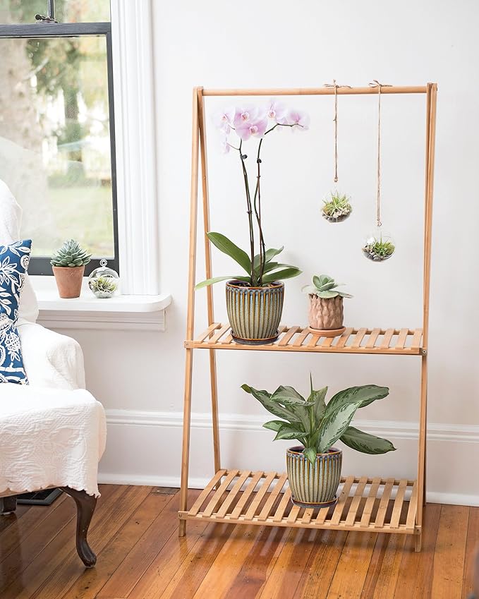 Oairse Ceramic Pots for Indoor Plants, 5.7 inch Pots for Plants Set of 2 Brown Planters with Drainage Holes and Saucers Texture Ceramic Planters Indoor Outdoor for Succulent