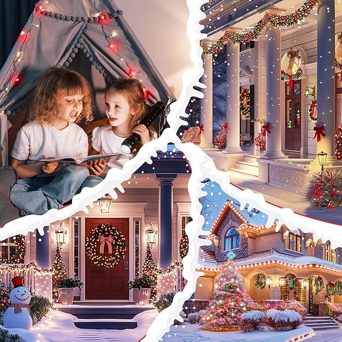 Minetom Red & Warm White Christmas Lights, 66ft 200 LED Outdoor Christmas Tree Lights with Remote, 8 Modes String Lights Plug-in Mini Xmas Tree Lights with Timer for Outside Party Decor