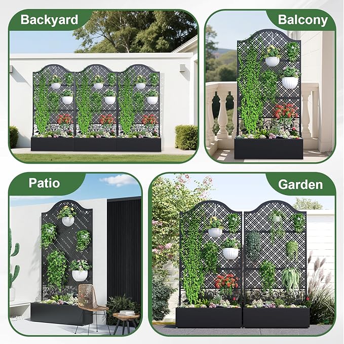 Metal Raised Garden Bed with Trellis, 79"x40"x11.8" Planter Box Outdoor with Privacy Screen Fence for Patio, Freestanding Garden Planter with Drainage Holes for Climbing Plants Flower Vegetable