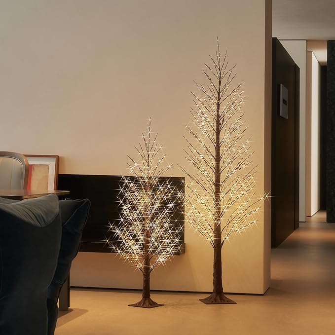 LITBLOOM Lighted Alpine Tree 4FT 450 LED Fairy Lights, Brown Twig Tree with Lights for Indoor Outdoor Home Thanksgiving Christmas Decorations